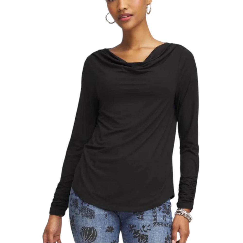 Brandis Women's Discovery Knit Long Sleeve Drapey Top Black - Regular